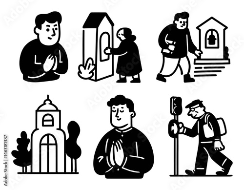 Cartoon Doodle Illustrations of People Engaged in Various Activities