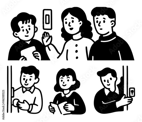 Diverse Characters Engaging in Friendly Conversations and Greetings