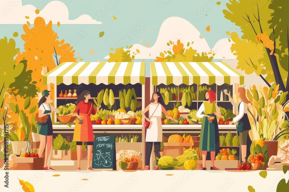 Obraz premium Farmers market infographic showcasing seasonal produce, fresh fruits and vegetables for each season.
