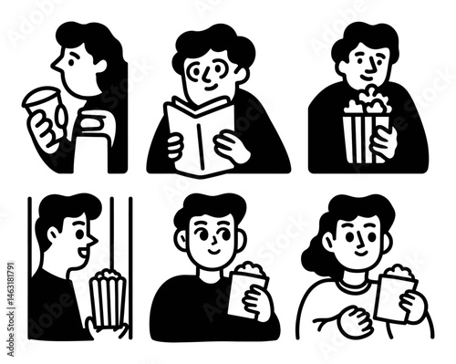 Fun and Whimsical Cartoon Doodles of People Enjoying Snacks
