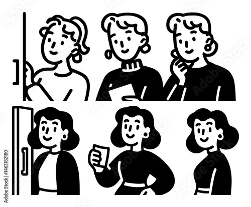 Creative Character Sketches of Women in Playful Doodle Style