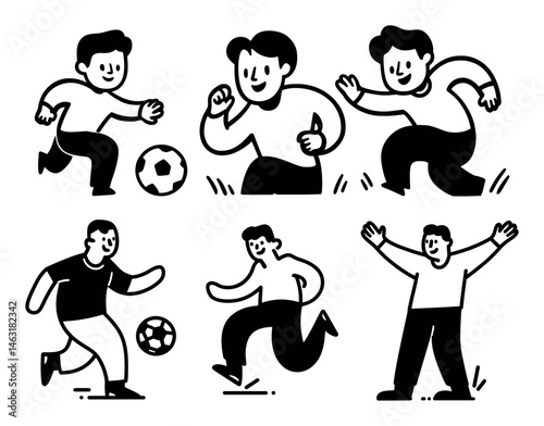 Cheerful Cartoon Characters Engaging in Various Soccer Activities