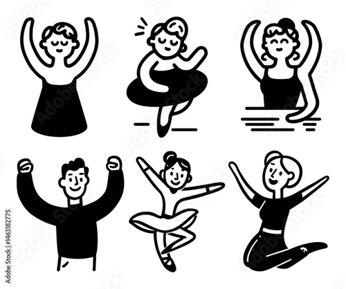 Fun Cartoon Doodles of Ballet Dancers and Performers in Various Poses