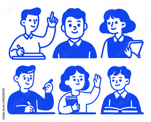 Engaging Cartoon Doodles of Students in Various Learning Scenarios