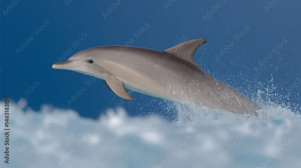 Fototapeta premium stunning portrait of dolphin swimming gracefully in clear blue waters illuminated by bright sunlight