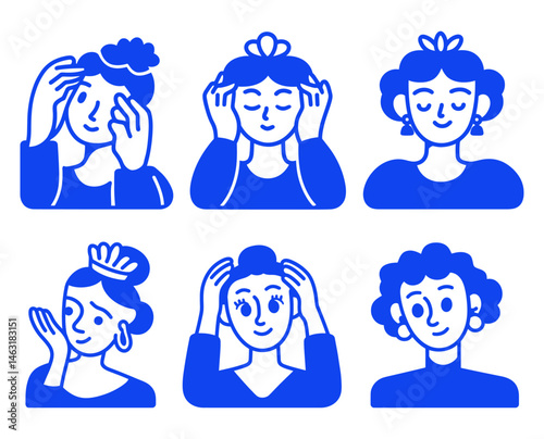 Expressive Cartoon Characters with Different Hairstyles and Emotions