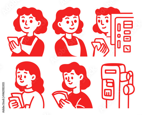 Cartoon Doodle Illustrations of Characters with Technology Devices