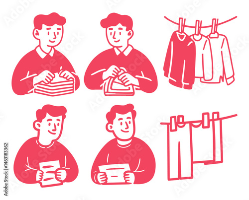 Cheerful Cartoon Doodle of Laundry Activities and Tasks