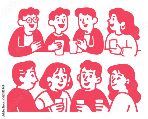 Colorful Cartoon Characters Engaging in Lively Conversation and Fun