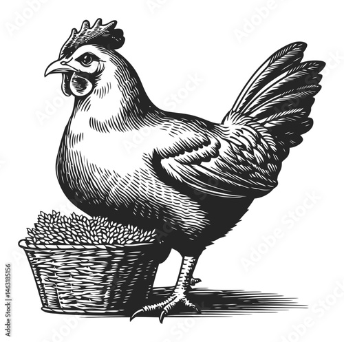 Vintage Chicken Illustration in Detailed Engraving Style