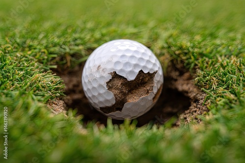That sinking feeling A golf ball finds itself submerged in a divot.