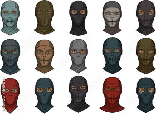 set of terrorist mask, vector illustration. flat style, front
