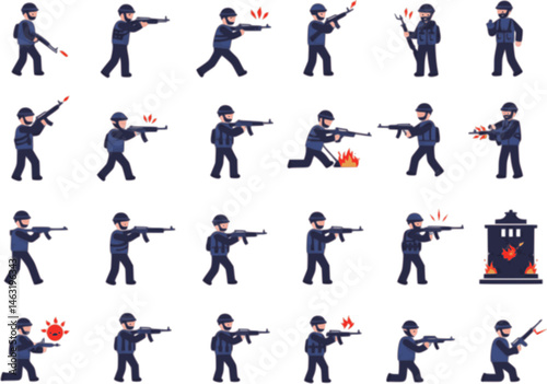 set of terrorist with gun ,vector illustration, flat style
