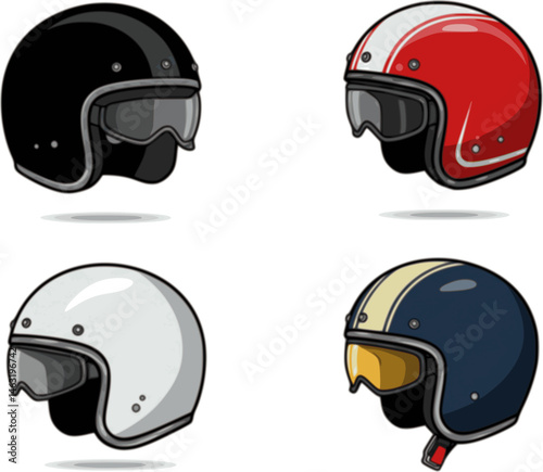 set of classic helmet motorcyclist, vector illustration. flat style
