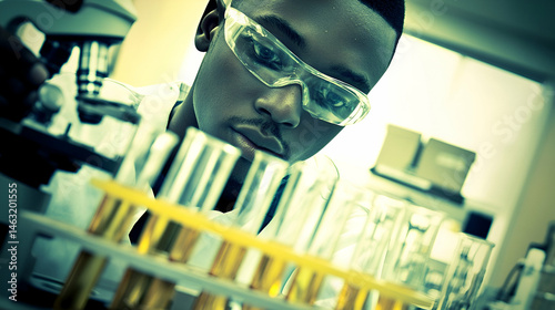 Focused Young Male Scientist Using Microscope in a Laboratory Setting