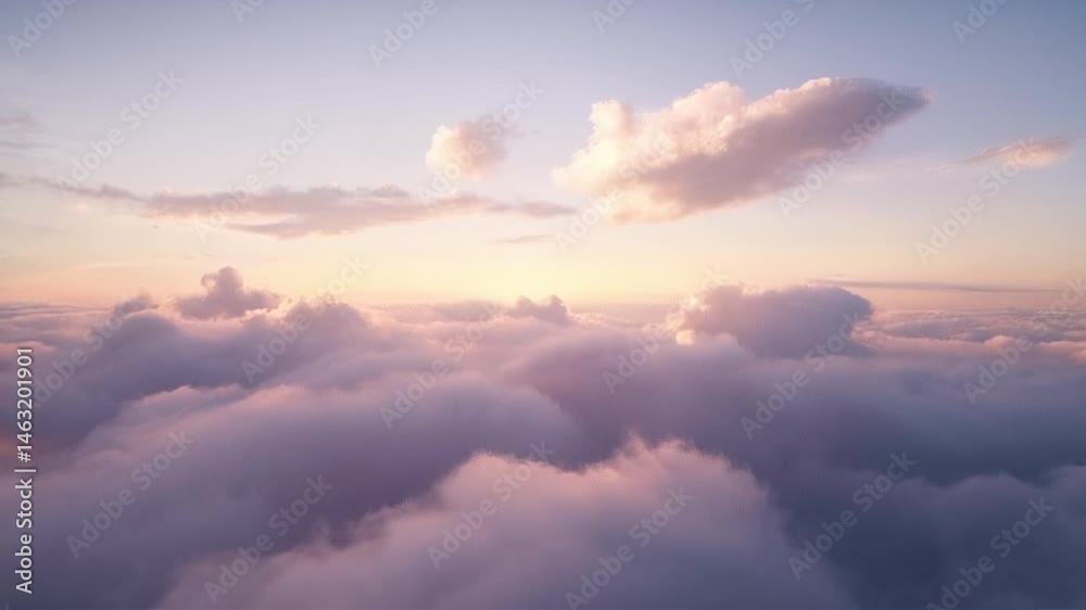 Aerial View of Fluffy White Clouds Bathed in Golden Sunset Light Creates a Ethereal and Dreamy Atmosphere Above the Sky, Perfect for Decoration Aerial View of Fluffy White Clouds Bathed in Golden Sunset Light Creates a Ethereal and Dreamy Atmosphere Above the Sky, Perfect for Decoration