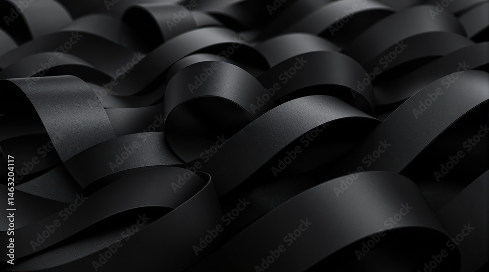Obraz premium Dark, flowing ribbons cascade across a black surface creating an abstract .