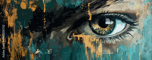 Abstract eye art with intense colors and expressive brush strokes.