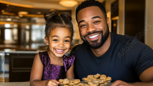 Happy Father and Daughter Baking Cookies Together in a Kitchen