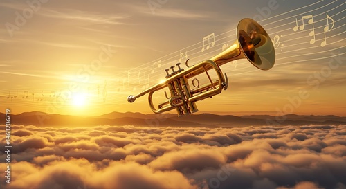 Golden Trumpet Soaring Above Clouds at Sunrise