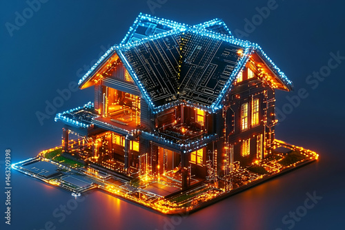Illuminated Smart Home Digital 3D Model