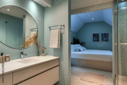 Modern Bathroom Interior with Elegant Bedroom View and Seamless Design