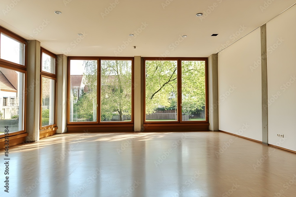 Obraz premium Spacious Empty Room with Large Windows and Natural Light