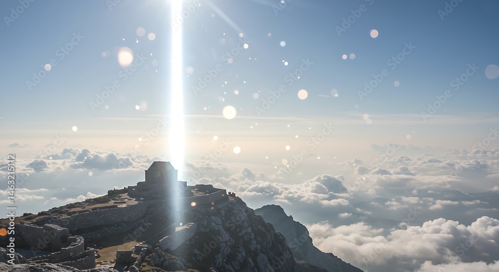 Fototapeta premium Majestic Mountaintop Shrine Piercing the Clouds