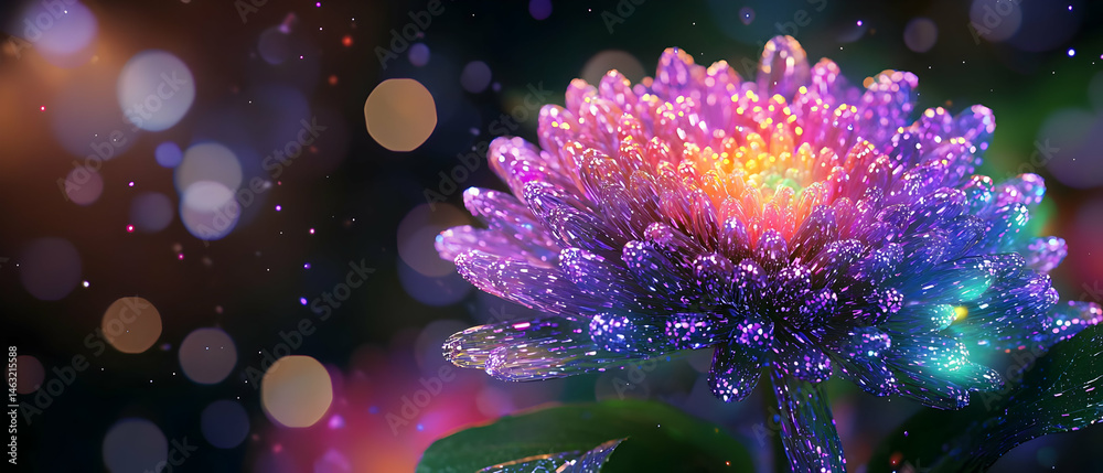 Fototapeta premium Glowing Multicolored Chrysanthemum Closeup