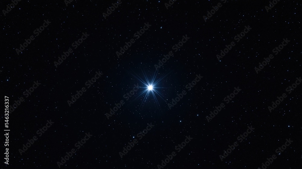 Fototapeta premium A bright star shines among countless smaller stars in the vast, dark night sky.