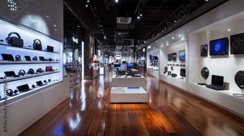 Modern electronics store showcasing gadgets and devices