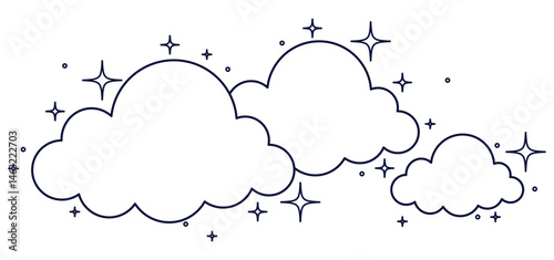 Dreamy cloud sparkle line doodle illustration vector