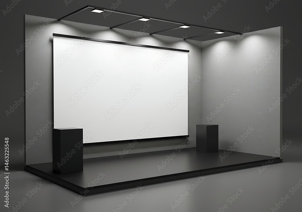 Fototapeta premium Modern stage backdrop with illuminated screen for presentations and performances