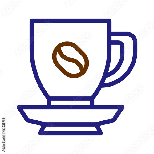 Minimalist representation of coffee cup and bean on saucer illustration