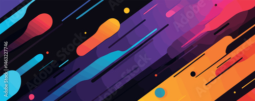 Colorful abstract geometric background with diagonal lines and shapes.