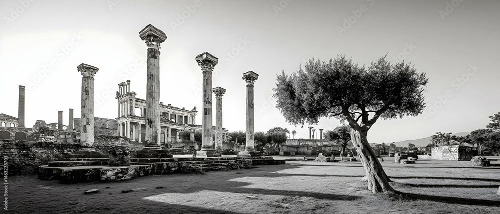Fototapeta premium Monochrome Ancient Ruins With Columns