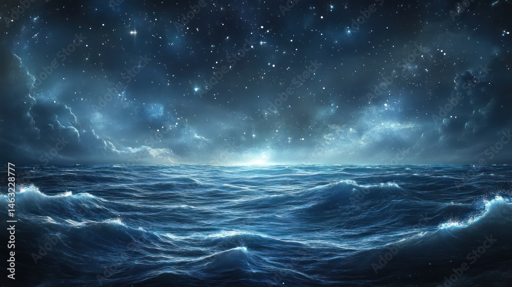 Oceanic nightscape under a celestial canopy showcasing waves and cosmic beauty Oceanic nightscape under a celestial canopy showcasing waves and cosmic beauty