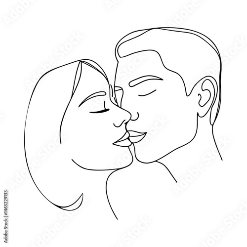 Black vector silhouette of a loving couple's profile with a heart