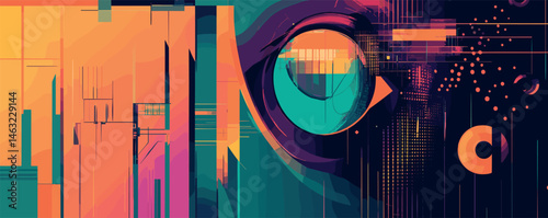 Abstract digital artwork featuring vibrant geometric patterns and bold color contrasts.