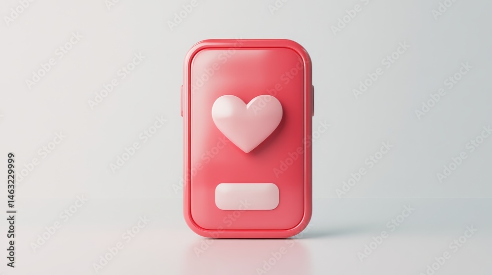 Pink App Icon with Heart, 3D render , Social Media Pink App Icon with Heart, 3D render , Social Media