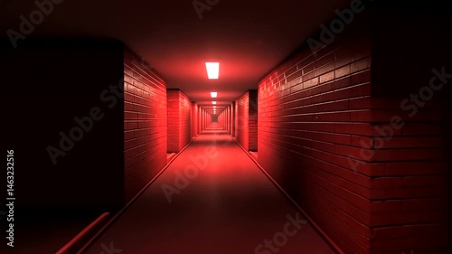 Red corridor, lit by glowing lights.