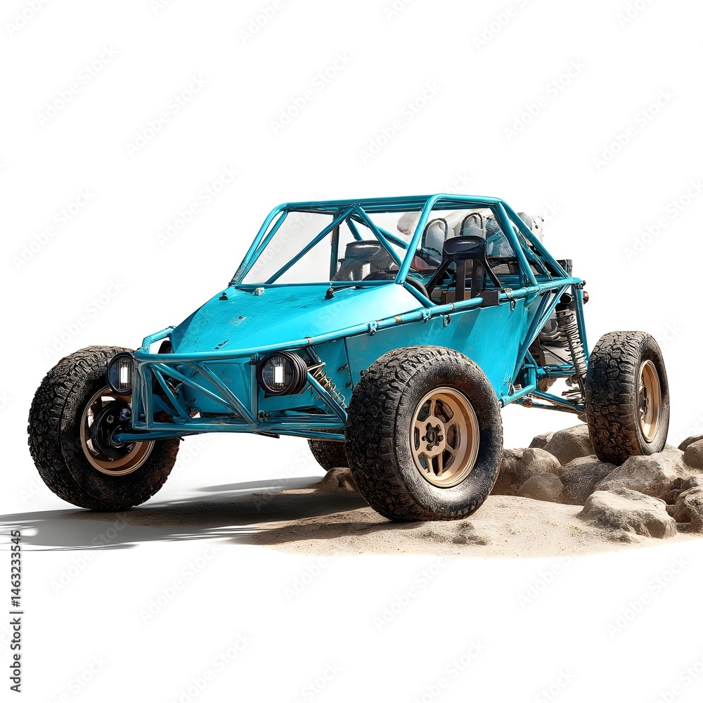 Naklejka premium Glossy Turquoise Roll Cage Shot Capturing High-Energy Rock Climbing Action and Obstacle Course Performance Highlights