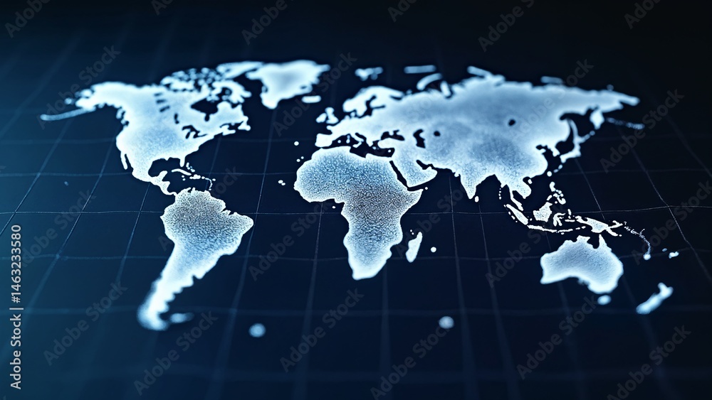A close up of a map of the world on a black background. A close up of a map of the world on a black background.
