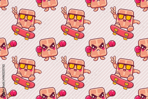 cute belgian waffle character seamless pattern illustration background
