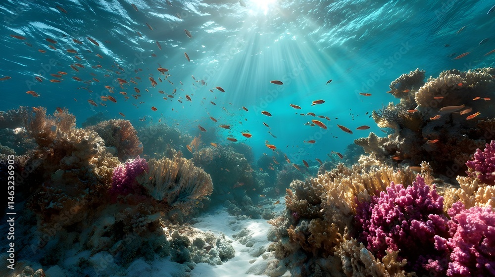 Obraz premium Explore Vibrant Coral Reef Formations Teeming With Tropical Marine Life Showcasing Unparalleled Underwater Biodiversity Beauty