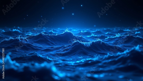 The image is of a large body of water with waves crashing against the shore