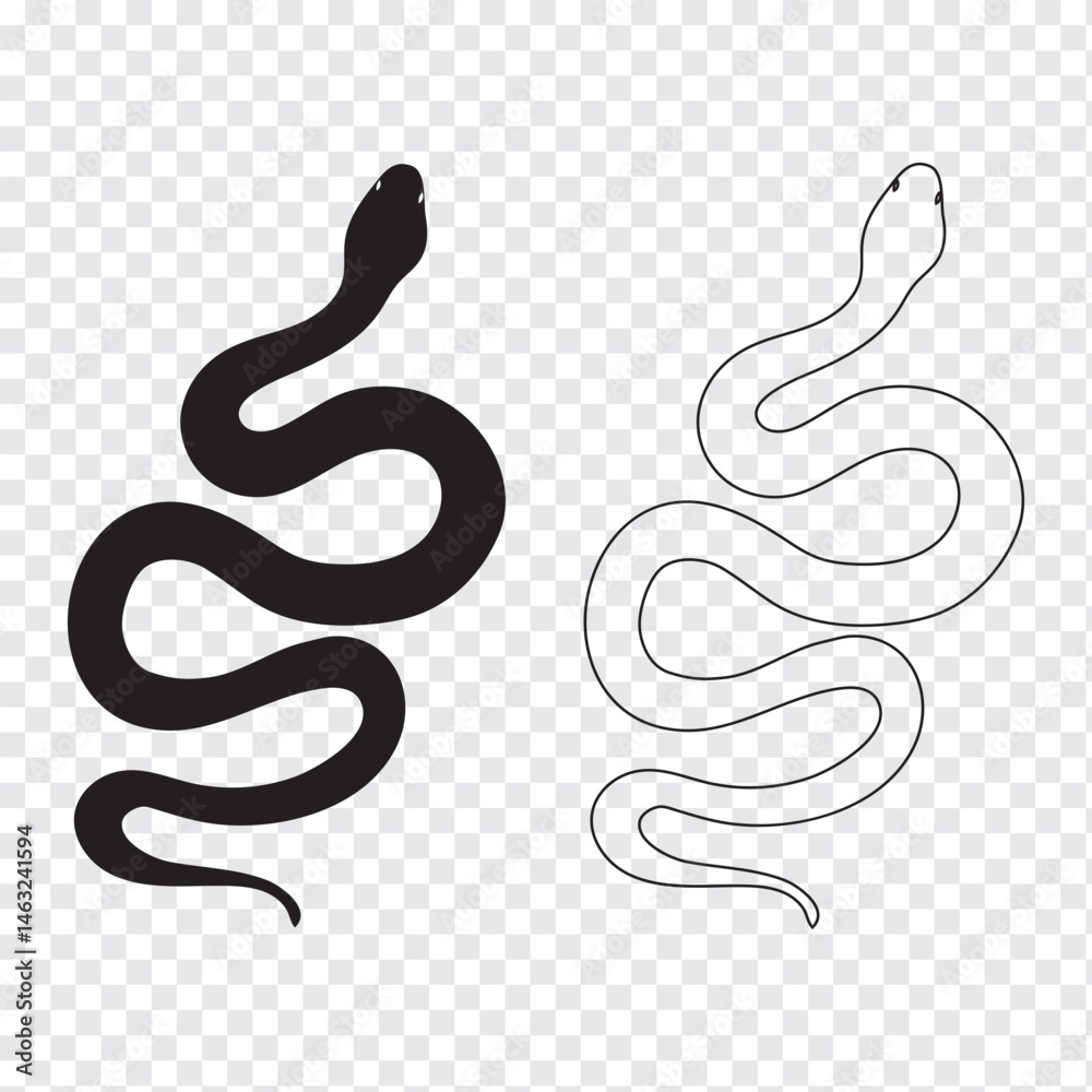 Obraz premium Black and white snake icon. Isolated symbol or icon snake on white background. Abstract sign snake. Vector illustration.