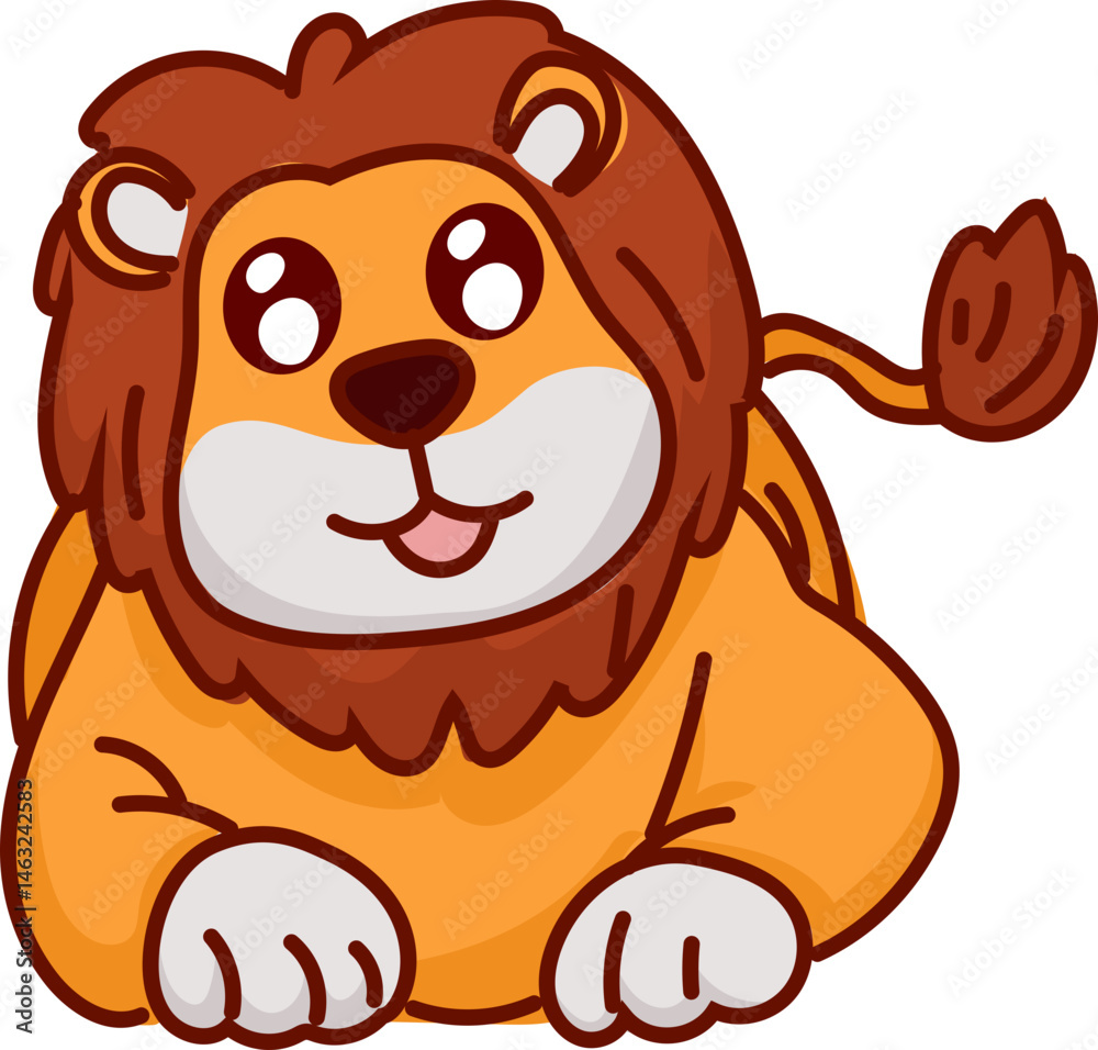 Obraz premium Lion paws forward cute cartoon lion vector illustration