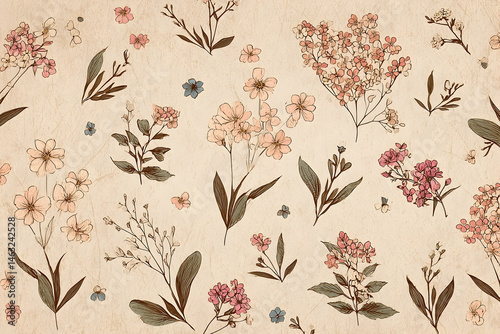 Delicate floral pattern on textured background.