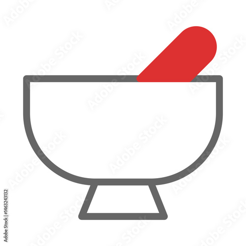 Minimalist line art icon depicting a mortar and pestle pharmaceutical concept